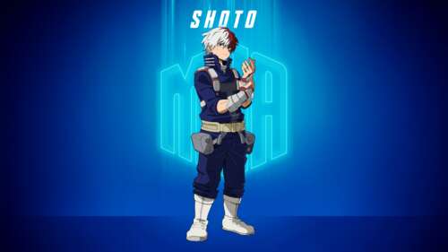 Shoto Todoroki from My Hero Academia posing against a solid blue background wallpaper