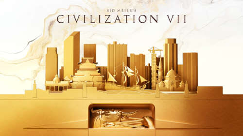A panoramic view of a developing ancient civilization with grand monuments and vast...