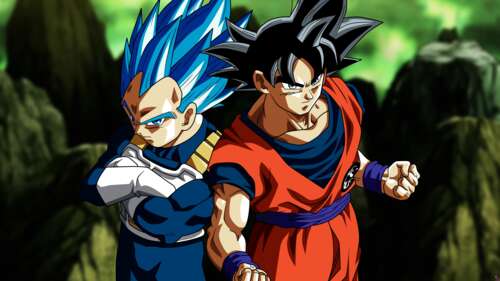 Son Goku and Vegeta in a powerful pose from Dragon Ball Super