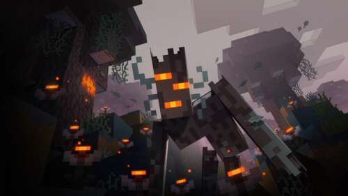 A high-resolution 5K view of Steve from Minecraft standing in a lush, blocky landscape... free background