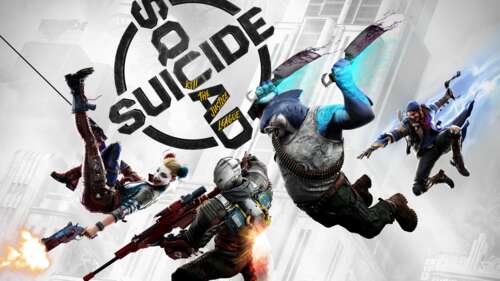 The squad lineup featuring Harley Quinn, Deadshot, King Shark, and Captain Boomerang... free wallpaper