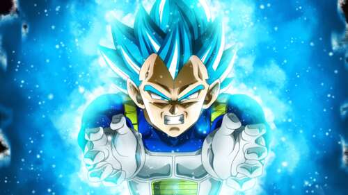 Vegeta from Dragon Ball Super in his Super Saiyan Blue form with glowing blue hair... free background images