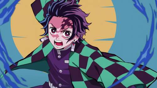 Detailed illustration of Tanjiro Kamado using the Water Breathing technique from... wallpaper images