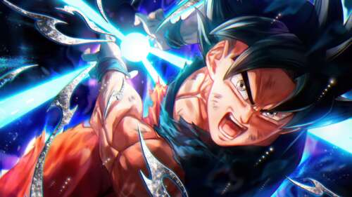 A powerful confrontation between Goku Black and Ultra Instinct Goku from Dragon Ball.