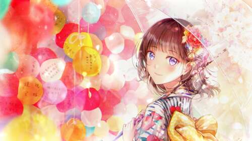 A vibrant anime girl set against a colorful and dense floral background with bright,... 4K (Ultra HD) free background