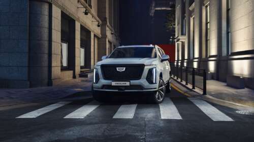 A high-resolution 5K rendering of a sleek and futuristic 2025 luxury SUV featuring... hd background