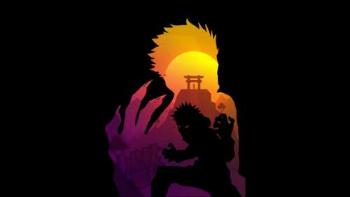 Yuji Itadori and Sukuna from Jujutsu Kaisen against a stark black AMOLED background.