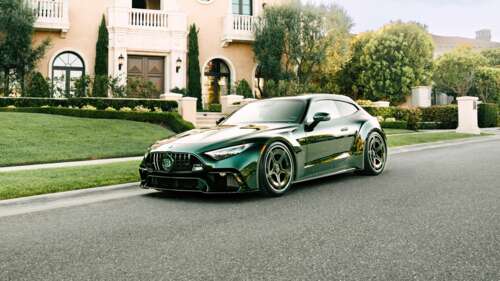 Close-up shot of a sleek, modern 2025 Mercedes-AMG GT luxury sports car in high detail. free hd wallpapers