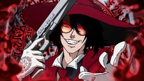 A detailed and intense illustration of Alucard from the Hellsing anime series, showcasing... wallpaper