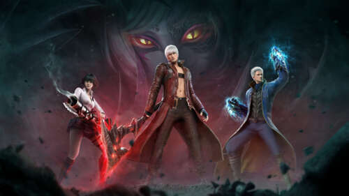 Cinematic game poster featuring Dante and Vergil from Devil May Cry: Peak of Combat high definition wallpaper