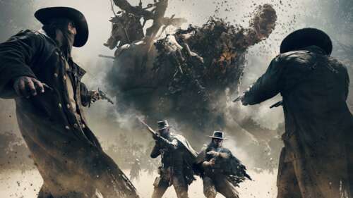 A cinematic depiction of a hunter from the video game Hunt: Showdown, standing in... free background