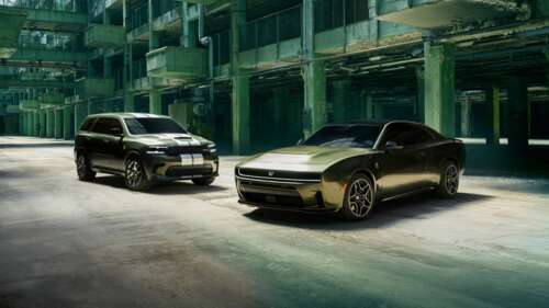 A side-by-side high-resolution 5K view of a Dodge Durango SUV and a Dodge Charger... free wallpaper for computer