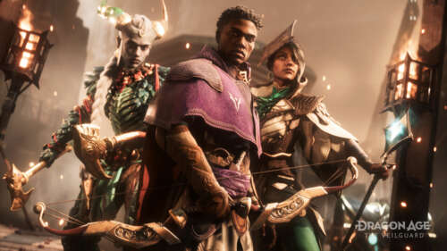 A cinematic gameplay screenshot from the video game Dragon Age: The Veilguard featuring... background images hd