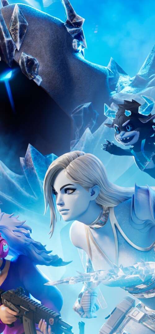 A character from Fortnite Battle Royale prepared for combat in a colorful, high-tech... free background