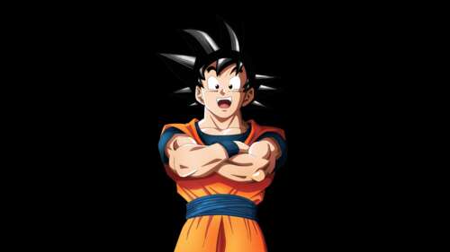 High-resolution portrait of Goku from Dragon Ball Super on a deep black AMOLED background. hd background