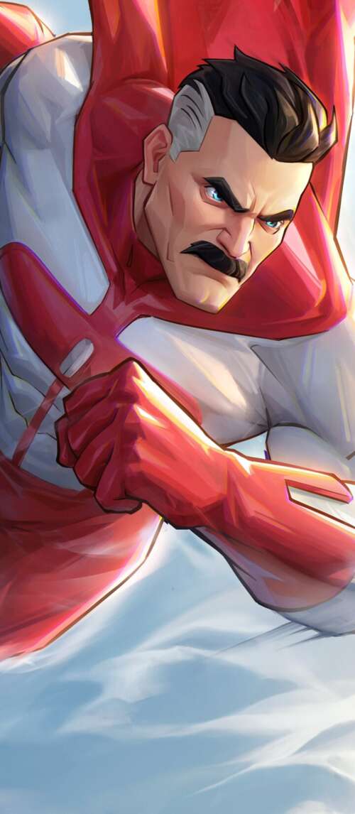 A cinematic battle scene featuring Invincible (Mark Grayson) from the Invincible... free wallpaper