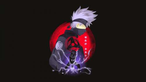 Close-up portrait of Kakashi Hatake from Naruto featuring his glowing red Sharingan... free wallpaper