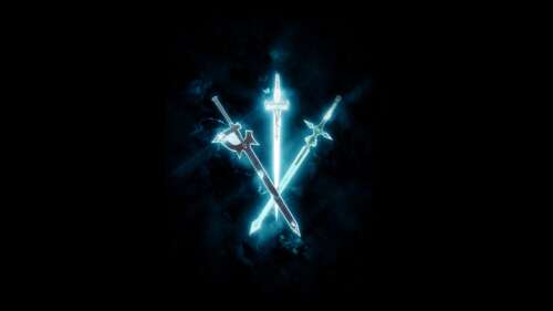 Kirito from the anime Sword Art Online standing against a dark, atmospheric background. free background
