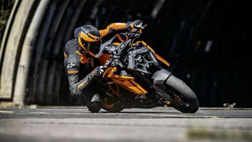 A detailed view of the 2024 KTM 1390 Super Duke R racing motorcycle. Desktop pictures for wallpaper