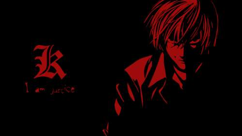 A high-resolution minimalist portrait of Light Yagami from Death Note on a solid...