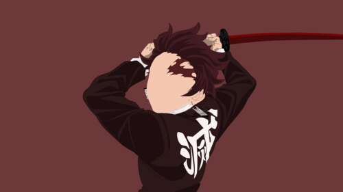 A minimalist, faceless portrait of Tanjiro Kamado from Demon Slayer featuring a warm... wallpaper download