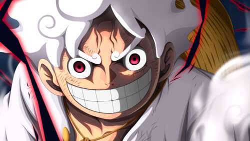 Monkey D. Luffy in his Gear 5 Sun God Nika form from the anime One Piece free wallpaper