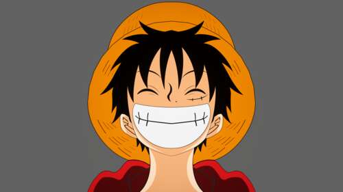 Monkey D. Luffy from One Piece laughing against a grey background. wallpaper