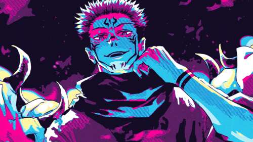 A detailed illustration of Ryomen Sukuna from Jujutsu Kaisen featuring his signature... free wallpaper