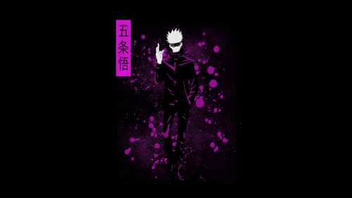 High-contrast AMOLED portrait of Satoru Gojo from Jujutsu Kaisen on a black background. free background