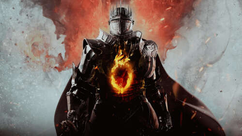A cinematic fantasy warrior in detailed plate armor standing amidst a misty and epic... free background images
