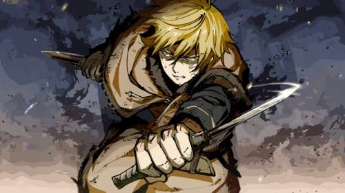 A detailed 5K portrait of Thorfinn from the anime Vinland Saga.