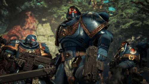Demetrian Titus wearing Ultramarine power armor from Warhammer 40,000: Space Marine... free wallpaper