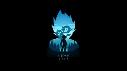 Minimalist silhouette of Vegeta from Dragon Ball against a pure black background. wallpaper download