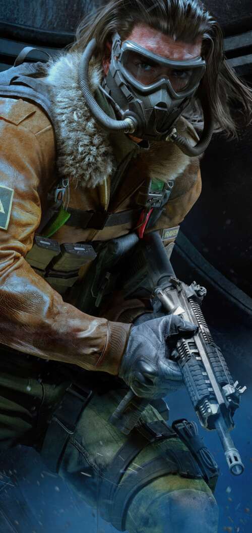 A tactical military operator equipped with futuristic combat gear and advanced weaponry... TCL K70 download free phone wallpaper