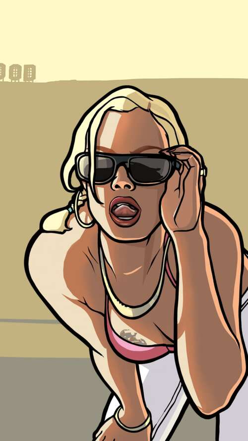 Carl "CJ" Johnson from Grand Theft Auto: San Andreas standing in a street setting,... Apple iPhone SE 2020 hand phone wallpaper