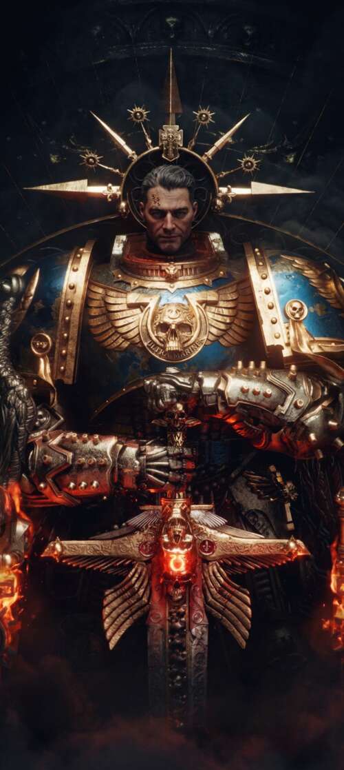 Digital illustration of Demetrian Titus from Warhammer 40,000 wearing heavy power... Doogee Fire 7 lock screen wallpaper