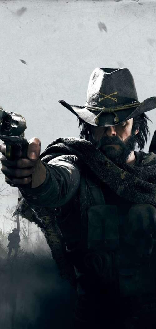 A gritty bounty hunter in period-accurate clothing holding a weapon in a dark, misty... Oppo A6c background images hd