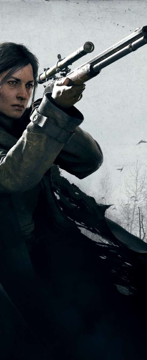 A rugged Hunter from the game Hunt: Showdown standing in a dark, misty swamp environment. Meizu Note 16 pictures for wallpaper