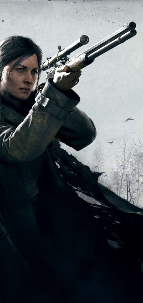 A rugged Hunter from the game Hunt: Showdown standing in a dark, misty swamp environment. TCL K70 wallpaper images