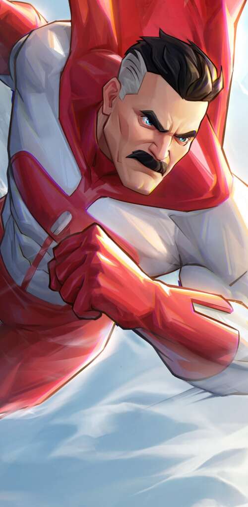 A cinematic battle scene featuring Invincible (Mark Grayson) from the Invincible... Huawei Mate 30 Pro cell phone backgrounds free