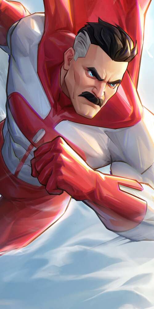 A cinematic battle scene featuring Invincible (Mark Grayson) from the Invincible... Doogee Fire 3 wallpapers for android