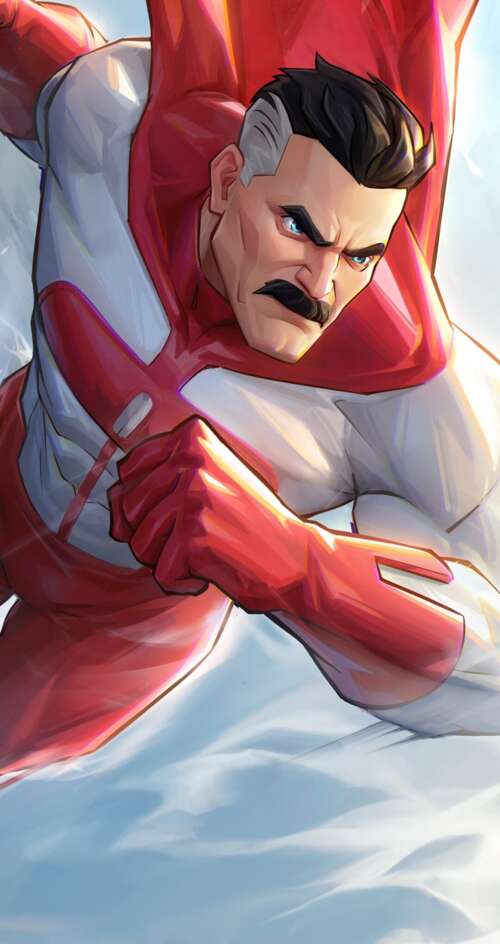 A cinematic battle scene featuring Invincible (Mark Grayson) from the Invincible... Sharp Aquos C10 cell phone backgrounds free