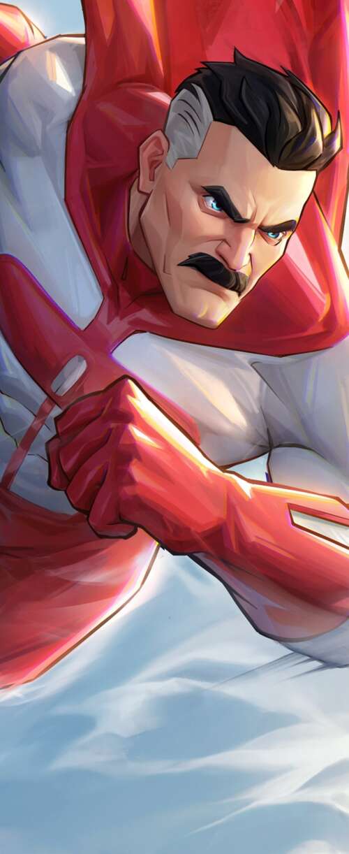 A cinematic battle scene featuring Invincible (Mark Grayson) from the Invincible... Meizu Note 16 download free wallpaper for phone