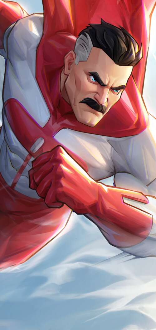 A cinematic battle scene featuring Invincible (Mark Grayson) from the Invincible... TCL K70