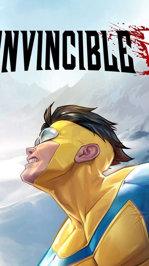 Mark Grayson, the superhero Invincible, in a dynamic battle scene from a concept... lava Play Max lock screen wallpaper