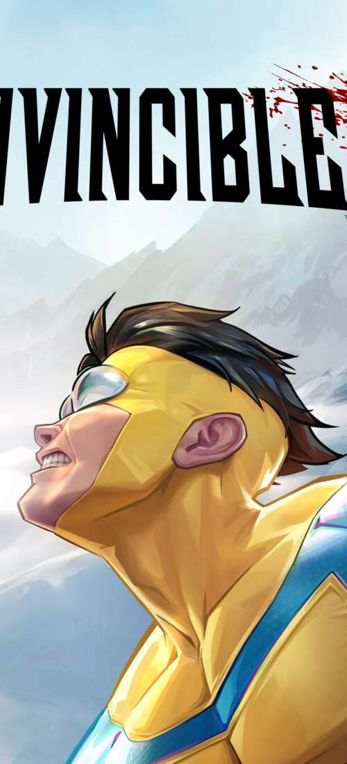 Mark Grayson, the superhero Invincible, in a dynamic battle scene from a concept... Honor Magic V6 high definition wallpaper