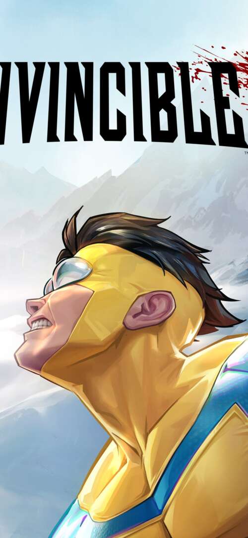 Mark Grayson, the superhero Invincible, in a dynamic battle scene from a concept... Apple iPhone 16e pictures for wallpaper