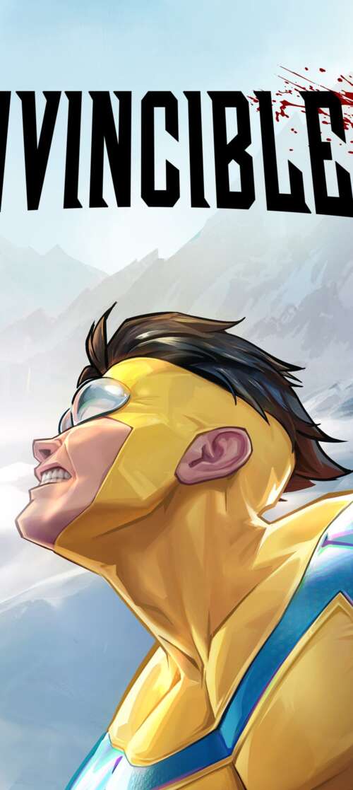 Mark Grayson, the superhero Invincible, in a dynamic battle scene from a concept... Doogee Fire 7 high definition wallpaper