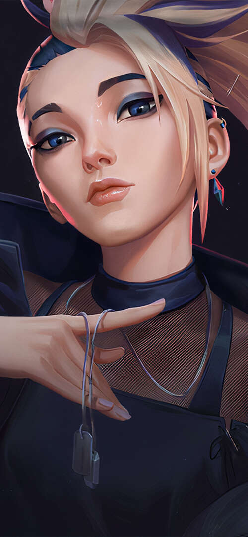 Akali from League of Legends K/DA wearing neon-accented urban streetwear free background