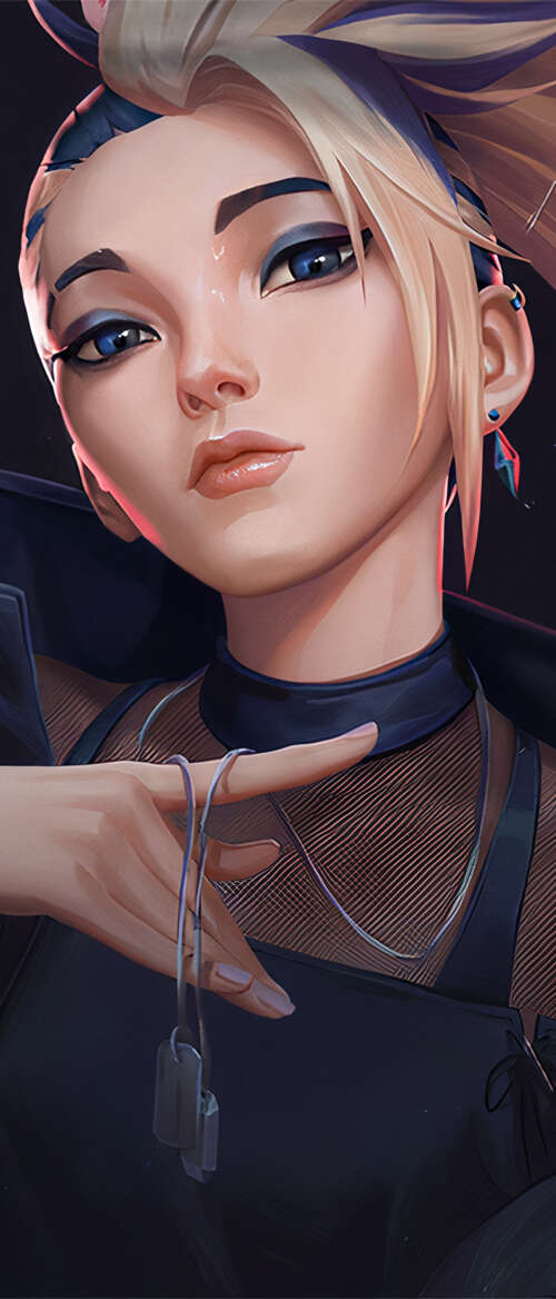 Akali from League of Legends K/DA wearing neon-accented urban streetwear Samsung Galaxy Z Flip7 wallpapers for android